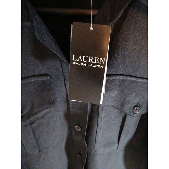 NWT Lauren Ralph Lauren Women's Size 4 Linen Blend Black Maxi Shirt Dress - Picture 4 of 12